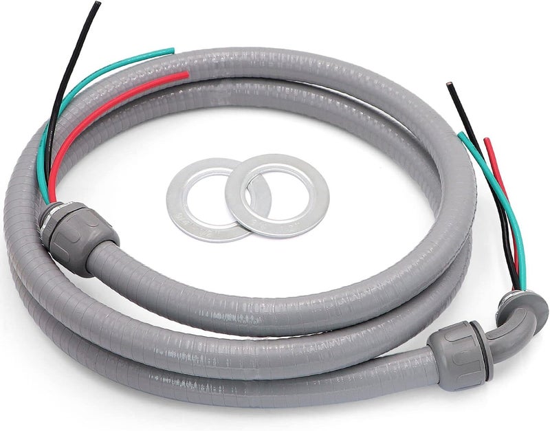 Fuzbaxy 6FT 1/2-Inch Electrical A/C Whip Kit,Nonmetallic Liquid Tight Flexible Electrical Conduit,7.5FT of Connecting Wires 3-Conductor 10-Gauge Wires w/Straight/90 Degree Fittings - Image 1